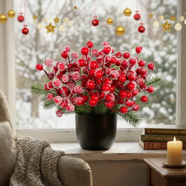 20PCS Artificial Frosted Red Berry Stems for Christmas Trees home-lifestyle