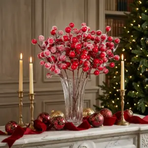 20PCS Artificial Frosted Red Berry Stems for Christmas Trees luxury decor