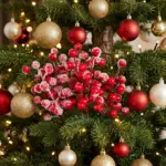 20PCS Artificial Frosted Red Berry Stems for Christmas Trees tree scene