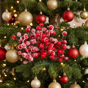20PCS Artificial Frosted Red Berry Stems for Christmas Trees tree scene