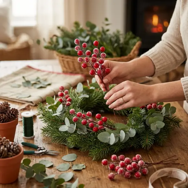 20PCS Artificial Frosted Red Berry Stems for Christmas Trees use