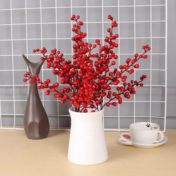 Christmas Red Berry PE Artificial Flower 5 Branches Fake Berries Christmas Wreath Handmade Accessories Home New Year Decorations 3