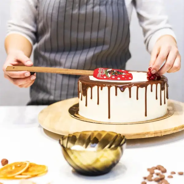Christmas Silicone Spatula with Wooden Handle - Specially Designed for Christmas Cakes and Snowman Pancakes, Adorable Spatula, 3
