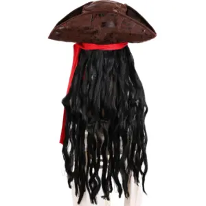 Adult Men's Caribbean Pirate Hat Wig Halloween Stage Performance Pirate Captain Costume Wig Party Accessories Jack Sparrow Wig 4