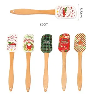 Christmas Silicone Spatula with Wooden Handle - Specially Designed for Christmas Cakes and Snowman Pancakes, Adorable Spatula, 6
