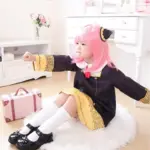 Anime SPY X FAMILY Anya Forger Cosplay Costume Black Dress Uniform Child Girls Pink Wig Stockings Party Role Outfit Adults Kids 1