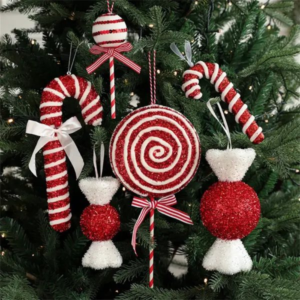 Christmas Red Candy Crutch Lollipop Xmas Tree Hanging Pendant Ornament for New Year Gift Christmas Home Decoration 1