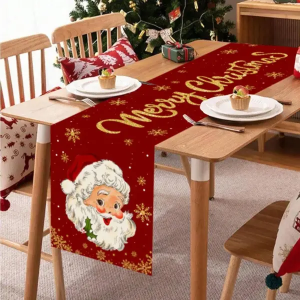 Santa Claus Christmas Table Runner Christmas Decorations For Home 2025 Xmas Table Flag Navidad Noel Gifts New Year Tablecloth 3