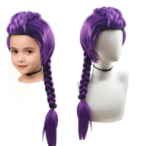 33.5-inch Purple Long Braid With Side Ponytail Integrated Tiger Mouth Clamp Children's Wig Halloween Costume Party Cosplay 2