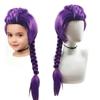33.5-inch Purple Long Braid With Side Ponytail Integrated Tiger Mouth Clamp Children's Wig Halloween Costume Party Cosplay 2