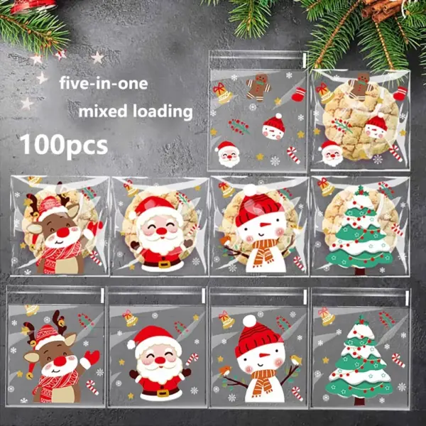 Christmas OPP Self-Adhesive Bags 1000/500/300/100pcs for Candy Chocolate Biscuit Snack Baking Dim Sum - Five Packaged 4