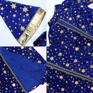 [Halloween Costume for Men and Women] Adult Wizard Cosplay Magician Performance Costume Blue Starry Robe + Pointed Hat Set Stars 5
