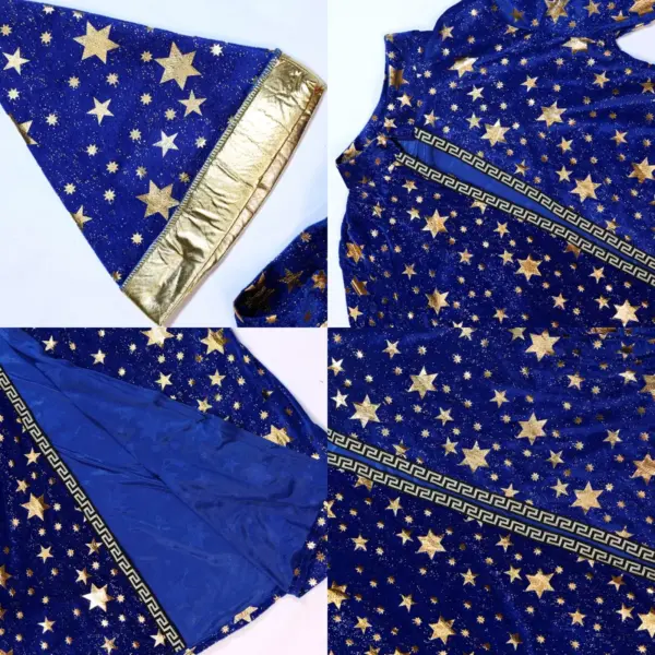 [Halloween Costume for Men and Women] Adult Wizard Cosplay Magician Performance Costume Blue Starry Robe + Pointed Hat Set Stars 5