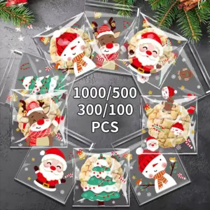 Christmas OPP Self-Adhesive Bags 1000/500/300/100pcs for Candy Chocolate Biscuit Snack Baking Dim Sum - Five Packaged 1