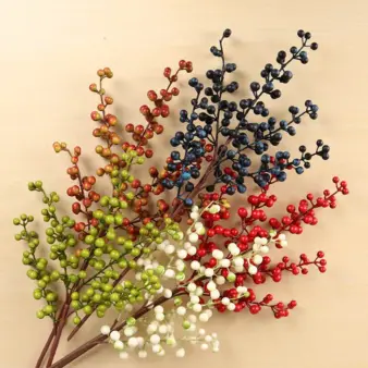 Christmas Red Berry PE Artificial Flower 5 Branches Fake Berries Christmas Wreath Handmade Accessories Home New Year Decorations 1
