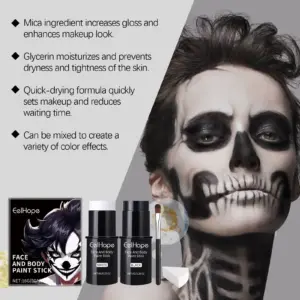 Halloween Black White Face Body Paint Kit Full Coverage Lighweight Foundation Clown Joker Makeup Festive Makeup Accessories Set 3