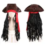 Adult Men's Caribbean Pirate Hat Wig Halloween Stage Performance Pirate Captain Costume Wig Party Accessories Jack Sparrow Wig 1