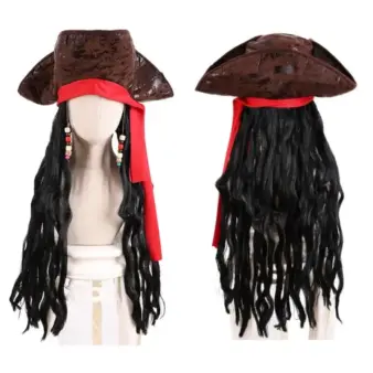 Adult Men's Caribbean Pirate Hat Wig Halloween Stage Performance Pirate Captain Costume Wig Party Accessories Jack Sparrow Wig 1