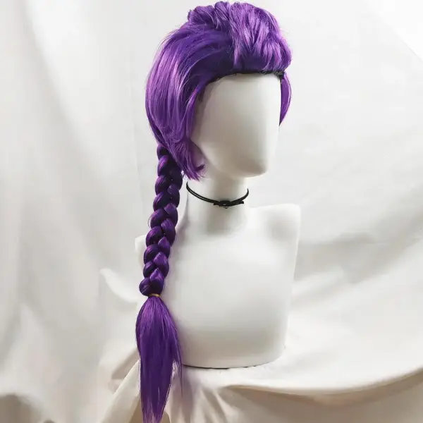 33.5-inch Purple Long Braid With Side Ponytail Integrated Tiger Mouth Clamp Children's Wig Halloween Costume Party Cosplay 3