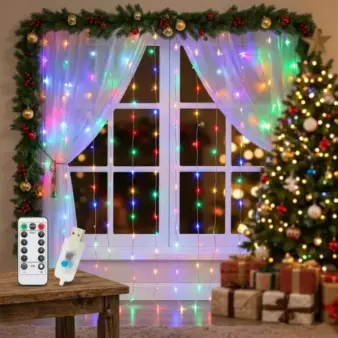 3D LED Curtain Fairy Lights USB String Lights with Remote for Christmas multicolor