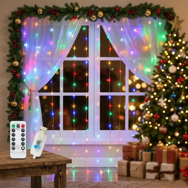 3D LED Curtain Fairy Lights USB String Lights with Remote for Christmas multicolor 3D LED Curtain Fairy Lights USB String Lights with Remote for Christmas multicolor