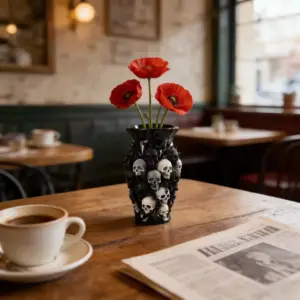 3D Skull Decorative Vase Black Resin Flower