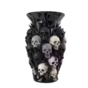 3D Skull Decorative Vase Black Resin Flower Holder