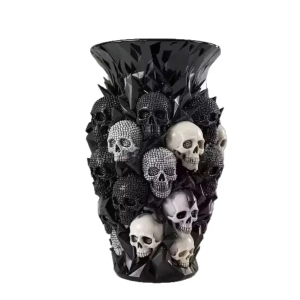 3D Skull Decorative Vase Black Resin Flower Holder