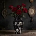 3D Skull Decorative Vase Black Resin Flower Holder with rose