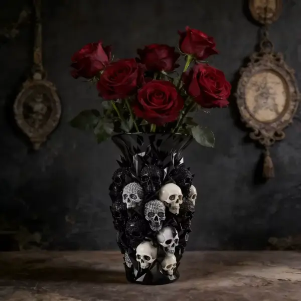 3D Skull Decorative Vase Black Resin Flower Holder with rose 3D Skull Decorative Vase Black Resin Flower Holder with rose