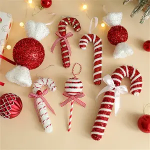 Christmas Red Candy Crutch Lollipop Xmas Tree Hanging Pendant Ornament for New Year Gift Christmas Home Decoration 6