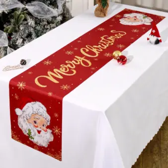 Santa Claus Christmas Table Runner Christmas Decorations For Home 2025 Xmas Table Flag Navidad Noel Gifts New Year Tablecloth 2