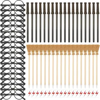 Wizard Party Favors Set – Wand Pencils, Broom Pencils, Glasses & Lightning Tattoos for Themed Parties 1