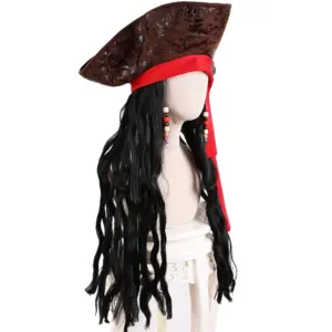 Adult Men's Caribbean Pirate Hat Wig Halloween Stage Performance Pirate Captain Costume Wig Party Accessories Jack Sparrow Wig 3