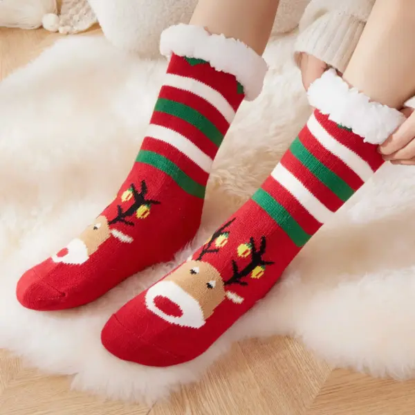Christmas Fleece Lined Carpet Socks for Women, Warm Slip Resistant Winter Floor Socks 4