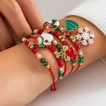 5PCS Christmas Charm Bracelet Set right