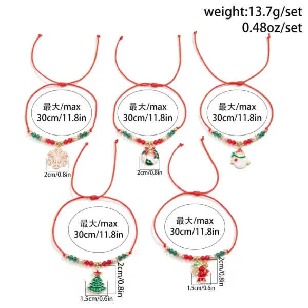 5PCS Christmas Charm Bracelet Set size