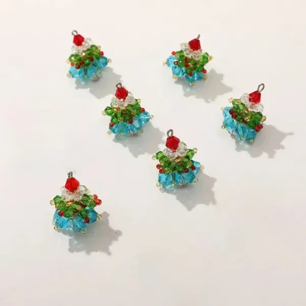 6 Pcs Beaded Crystal Glass Christmas Tree Charms blue