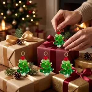 6 Pcs Beaded Crystal Glass Christmas Tree Charms gift