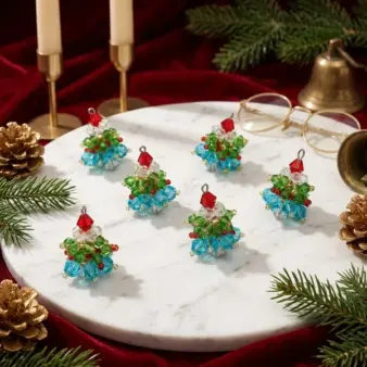 6 Pcs Beaded Crystal Glass Christmas Tree Charms luxury