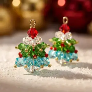 6 Pcs Beaded Crystal Glass Christmas Tree Charms multi