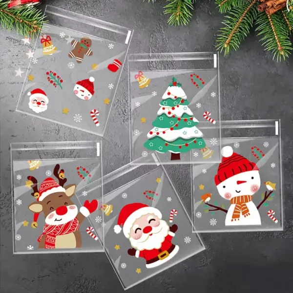 Christmas OPP Self-Adhesive Bags 1000/500/300/100pcs for Candy Chocolate Biscuit Snack Baking Dim Sum - Five Packaged 5