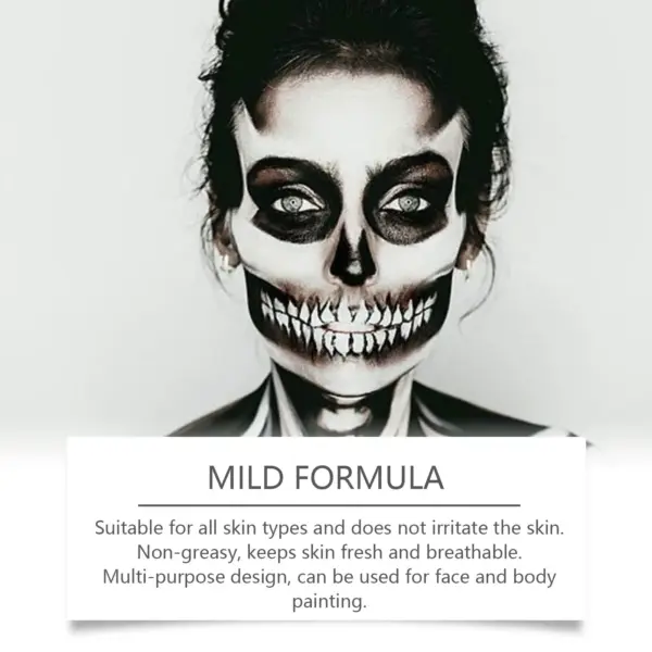 Halloween Black White Face Body Paint Kit Full Coverage Lighweight Foundation Clown Joker Makeup Festive Makeup Accessories Set 5