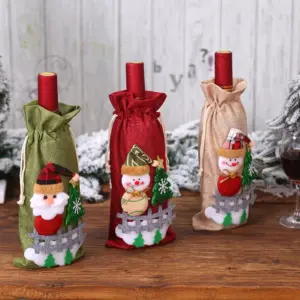 Christmas Wine Bottle Cover – Festive Snowflake & Snowman Bottle Decoration for Holiday Table Décor 4
