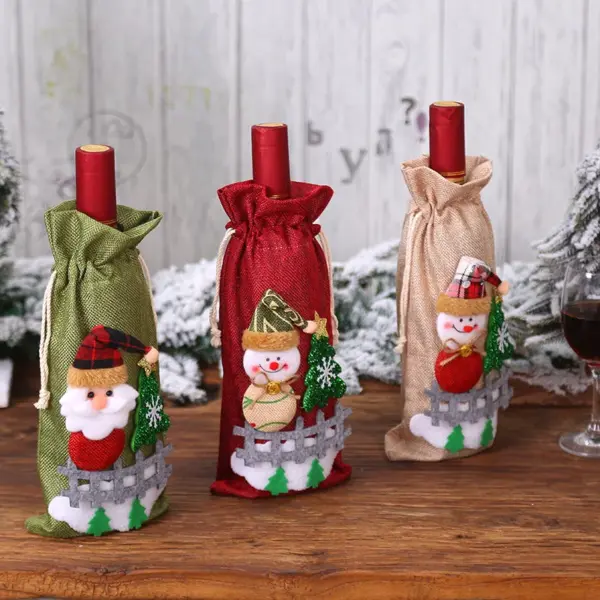 Christmas Wine Bottle Cover – Festive Snowflake & Snowman Bottle Decoration for Holiday Table Décor 4