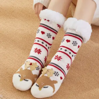 Christmas Fleece Lined Carpet Socks for Women, Warm Slip Resistant Winter Floor Socks 2