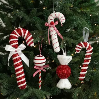 Christmas Red Candy Crutch Lollipop Xmas Tree Hanging Pendant Ornament for New Year Gift Christmas Home Decoration 2