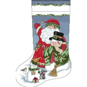 Christmas Stocking Cross Stitch Kit – DIY Counted Embroidery Set with Cotton Canvas