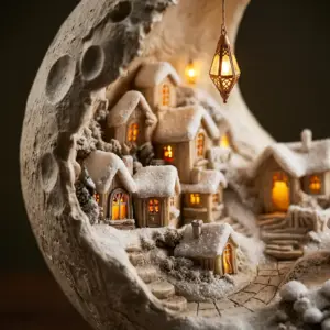 Acrylic Crescent Christmas Moonhouse Village Ornament detail