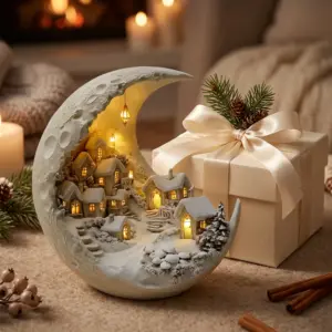 Acrylic Crescent Christmas Moonhouse Village Ornament gift